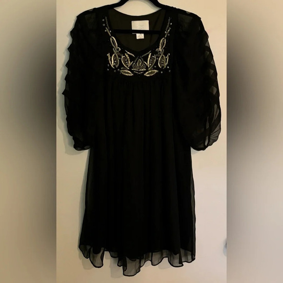Bizz Princess Womens Black Polyester/Spandex Sheer Dress Embroidered Beaded Med - Picture 1 of 7
